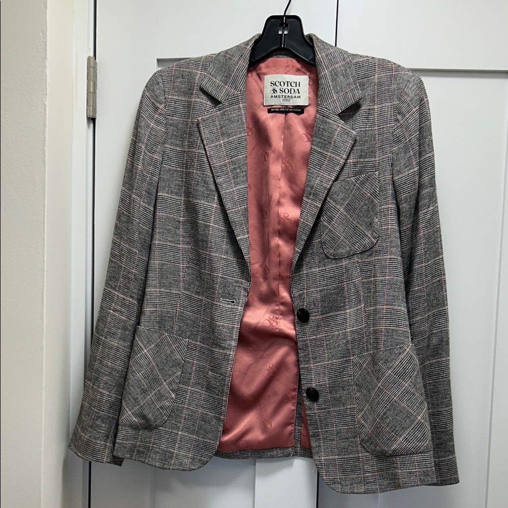 Scotch & Soda Checkered Blazer with Pink Lining
